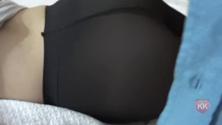 Pantyhose footjob then cum on my ass