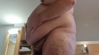Moist Fat Gainer Bear Playing with his belly in hotel room