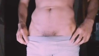 Hot guy muscle flex with hard cock! 