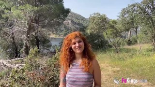 Redhead babe fucks a random dude outdoors for our cameras