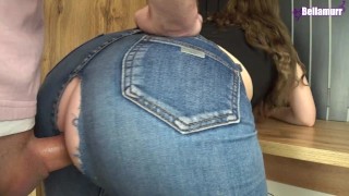 Fucked a beauty through a hole in jeans and cum in her tight pussy - Bellamurr