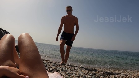 She masturbated on the beach and got sex with stranger in all holes anal creampie JessiJek