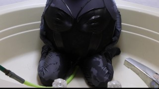 WWM - Black Corset and Zentai Inflation