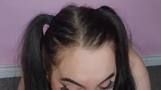 Sloppy Pigtails Dildo Blowjob