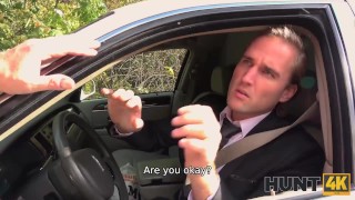 HUNT4K. Random passerby scores luxurious bride in the wedding limo