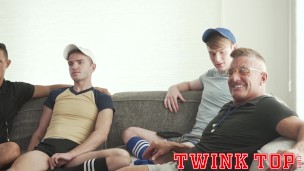 TwinkTop - 3 horny, hung boys bareback their sexy DILF sports coaches