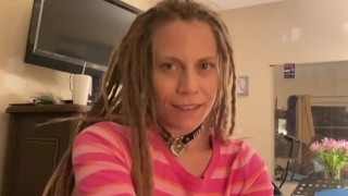  Beautiful green eyed blonde with dreads gives foot fetish handjob