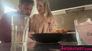 Wife Porn by WifeBucket - Having breakfast with my five made us horny and we fucked in the kitchen