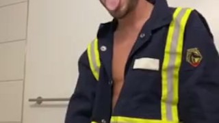 Jacking dick in work uniform 