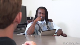 Roman Todd takes interview to next level by worshipping 2 black dicks and getting his ass damaged