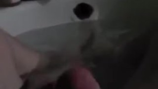 POV Stroking pumped cock in tub