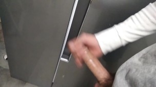 Dude Jerks Off His Huge Long Cock and Cums in the Fridge