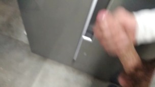 Dude Jerks Off His Huge Long Cock and Cums in the Fridge
