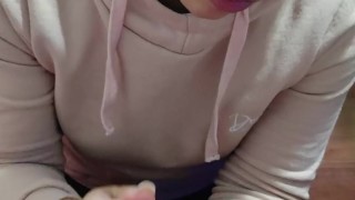 Quickie! Going for a walk with a cum mouthful!