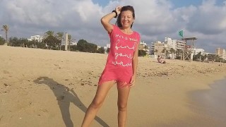 Public Flashing # Take Off Panties # Tanning Hairy Pussy at Sun Set Beach among people