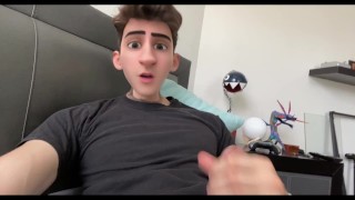 Cute Anime Cartoon Boy Guy Jerks his Cock and Cums on his Face