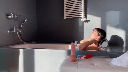 Thick Japanese wife gets passionate sex from hubby who caught her fucking a dildo in the hot tub *^*