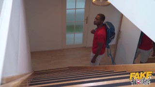 Fake Hostel - Red hot threesome with Dutch Ebony babe skinny natural Czech teen and big black cock