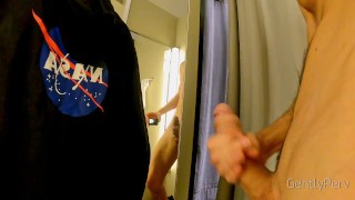 DRESSING ROOM ADVENTURE: I show my naked body for a sexy lady...she can't resist and makes me cum