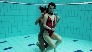 Swimming pool babes lesbos swim and strip