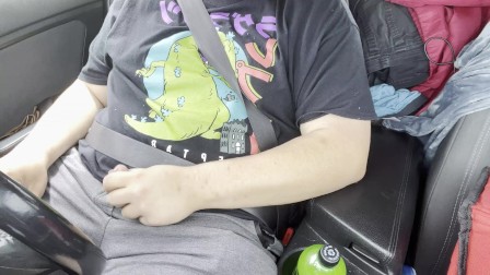 Gay chubs jerks cock until he cums and shoots his load in his car