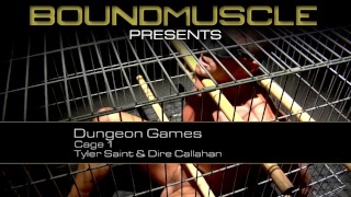 Muscular man Tyler Saint gets blindfolded and caged