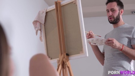 Hot Spanish teen Model Irina Cage Seduces Painter for Deep Pussy Pounding