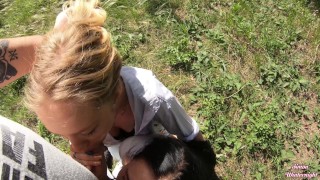 Double Blowjob in the Woods from Slutty Girlfriends