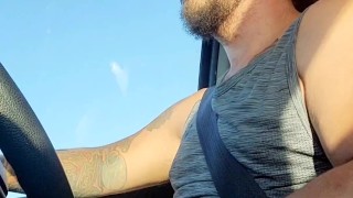 Country boy jacks off while driving