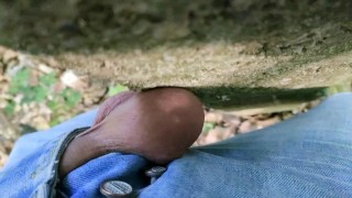 Compilation Squeezing, punching and rubbing twink´s hanging balls out of jeans with different things