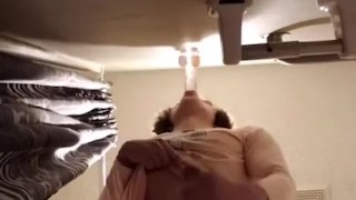 Femboy sucks off dildo and cums
