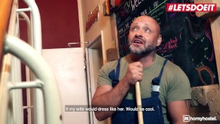 HORNY HOSTEL - Big Tits Brunette Darcia Lee Gets Her Hairy Pussy Fucked By The Janitor Full Scene