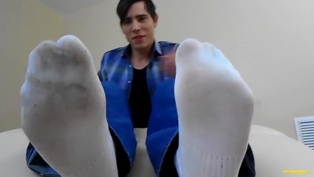 Your cute gay roommate wants you to sniff and smell his nasty big feet