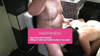 Hard toilet slave training! Sitting on toilet and decide to piss in her mouth