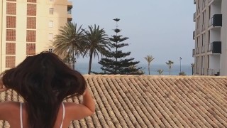 New Butt Plug Show of one Natural Girl # Up dress NO PANTIES at home and on Roof Patio