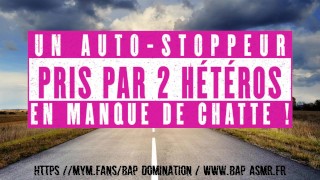 2 Hétéros en manque de chatte chope un auto-stoppeur. / français amateur
