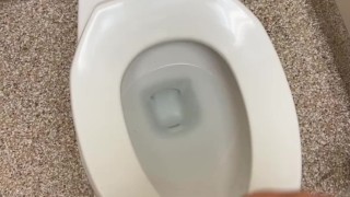 Chub wanks uncut dick in public bathroom and cums in toilet.