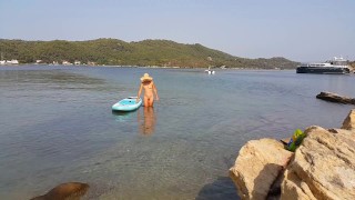 Totally naked in front of fisherman # Pushing Chinese Balls from vagina into the sea