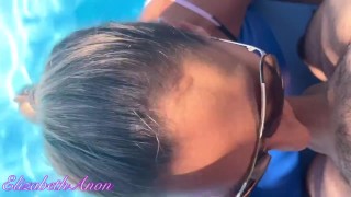 POV Sucking cock outdoors in the pool