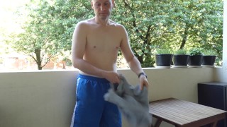 Kudoslong on the balcony undressing naked his cock semi-erect he wanks till erect and gets dressed