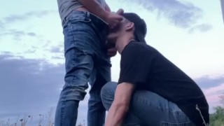 Daniel suck big dick outdoor and gets cum on face