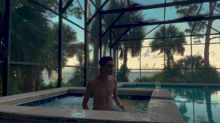Donovan jerking and having fun by the pool.