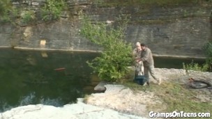 teen takes gramps cock by the lake