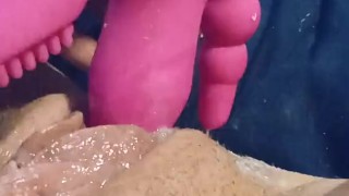 Up close playing with juicy pussy next to boyfriend