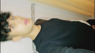 Twink with uncut cock piss in pee filled toilet at home