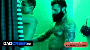 DadCreep - Hairy Buff Stepdaddy Joins His Hot Latino Stepson For A Passionate Breeding In The Shower