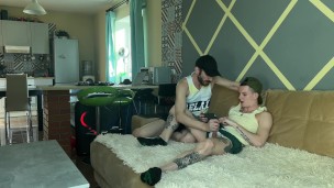 Stepfather fucks stepson in different positions and cums on his ass