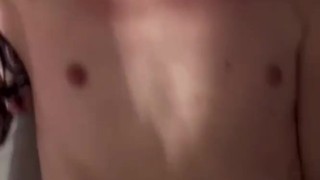 Tiny little petite amateur flat chest titties getting cum all over them
