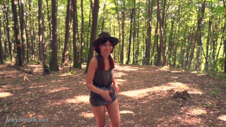 Jeny Smith in transparent panties in the forest