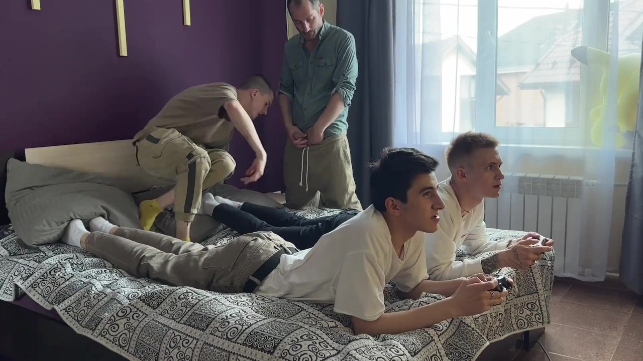 Stepdad and stepson fucked young friends in tight asses